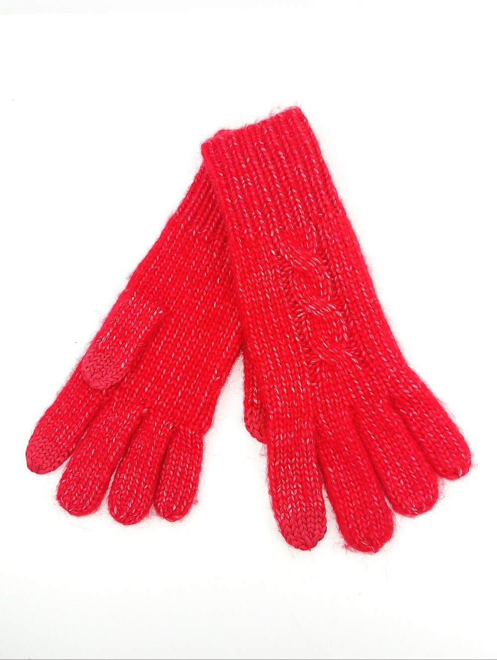 LOFT Wool Blend Red Cable Knit Women's Tech Gloves - Picture 2 of 8